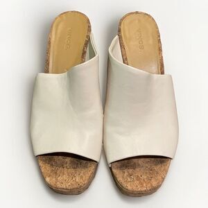 Vince Wyatt-E Flax Leather Mule Sandals Women's 9M Cork Heel Open Toe